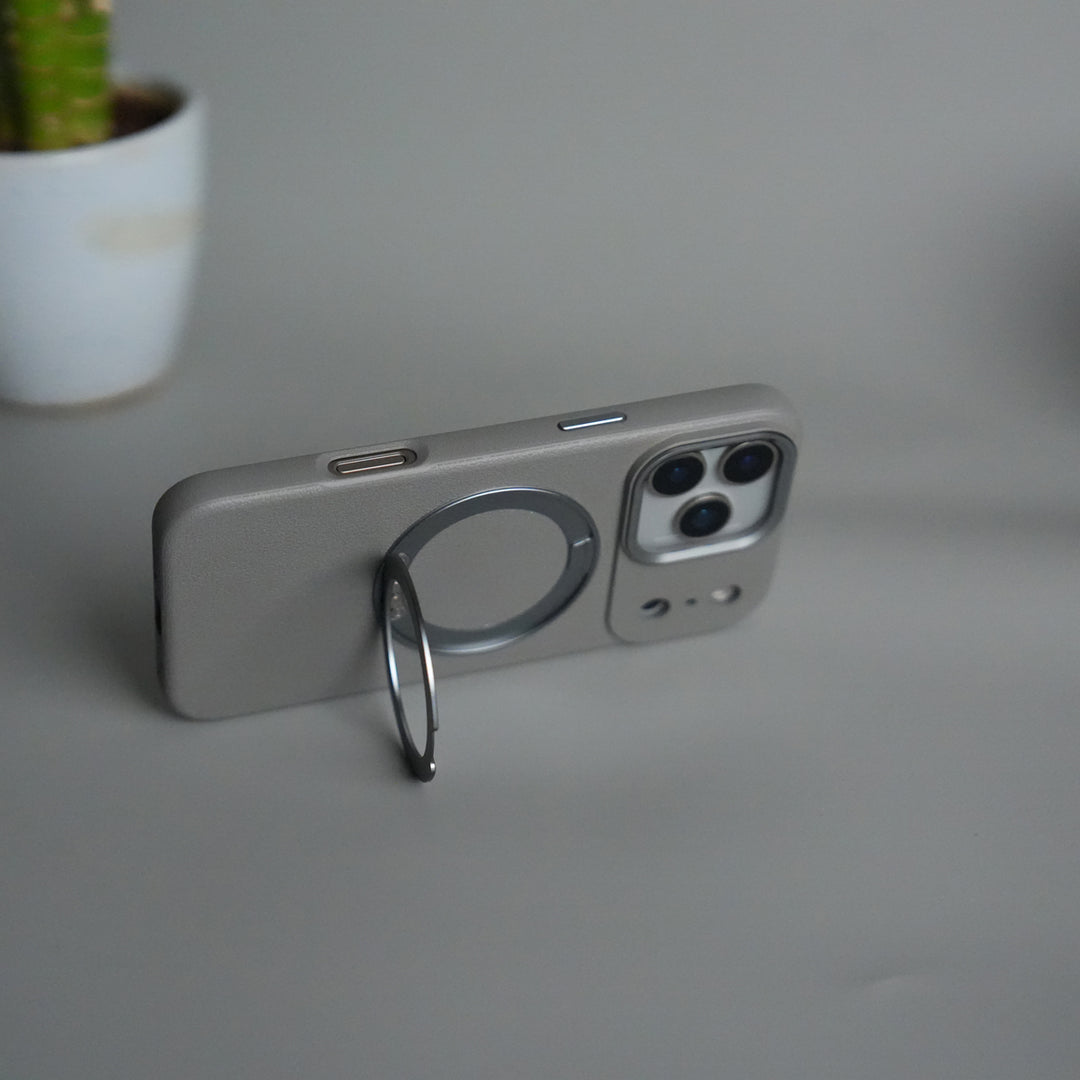 iPhone 17 Pro Max Texture Case | Rotating Metal Stand Ring Cover