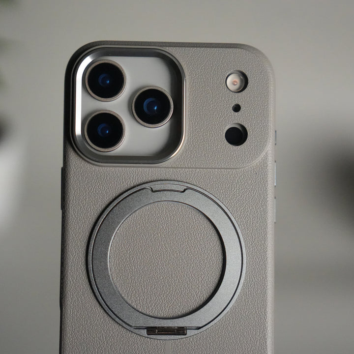 iPhone 17 Pro Max Texture Case | Rotating Metal Stand Ring Cover