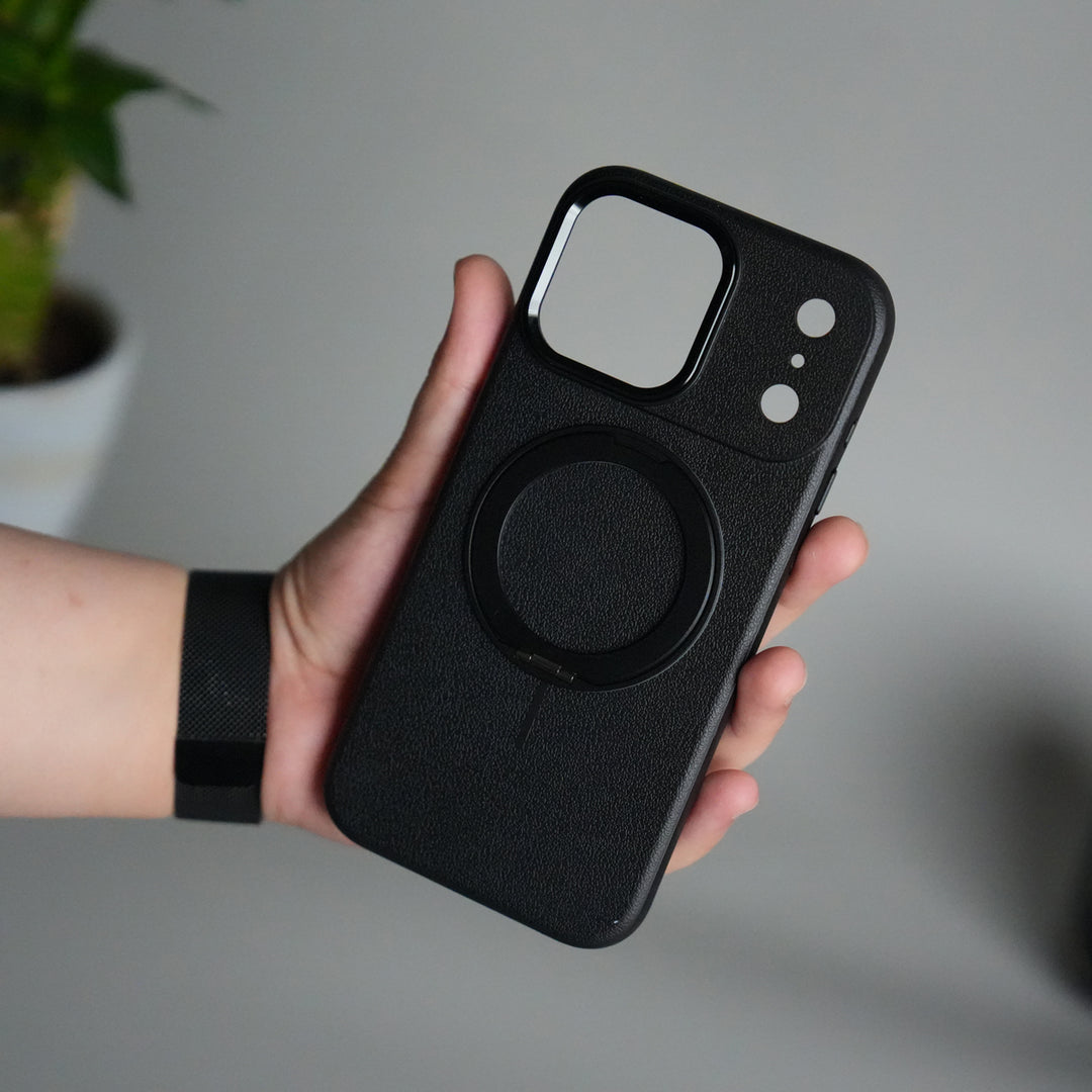 iPhone 17 Pro Max Texture Case | Rotating Metal Stand Ring Cover