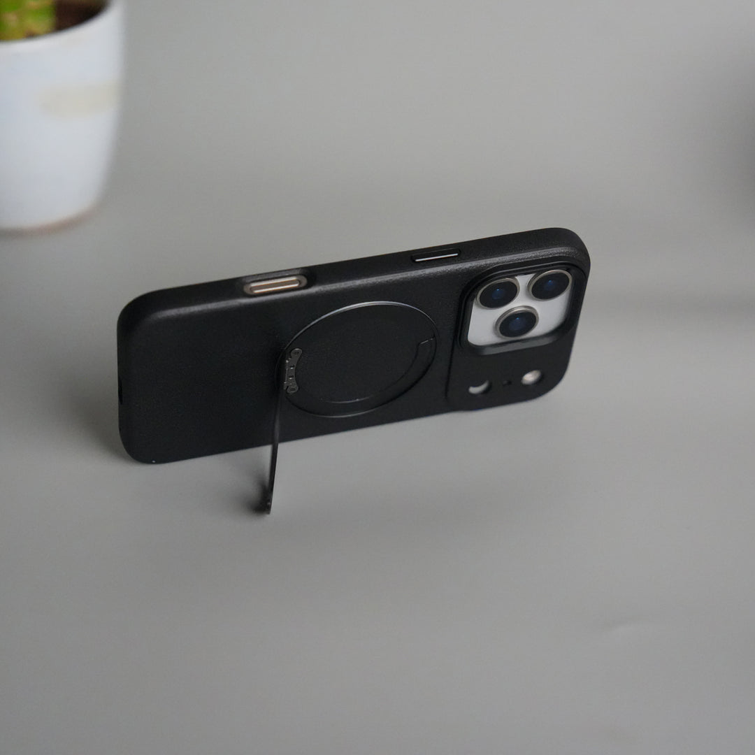 iPhone 17 Pro Max Texture Case | Rotating Metal Stand Ring Cover