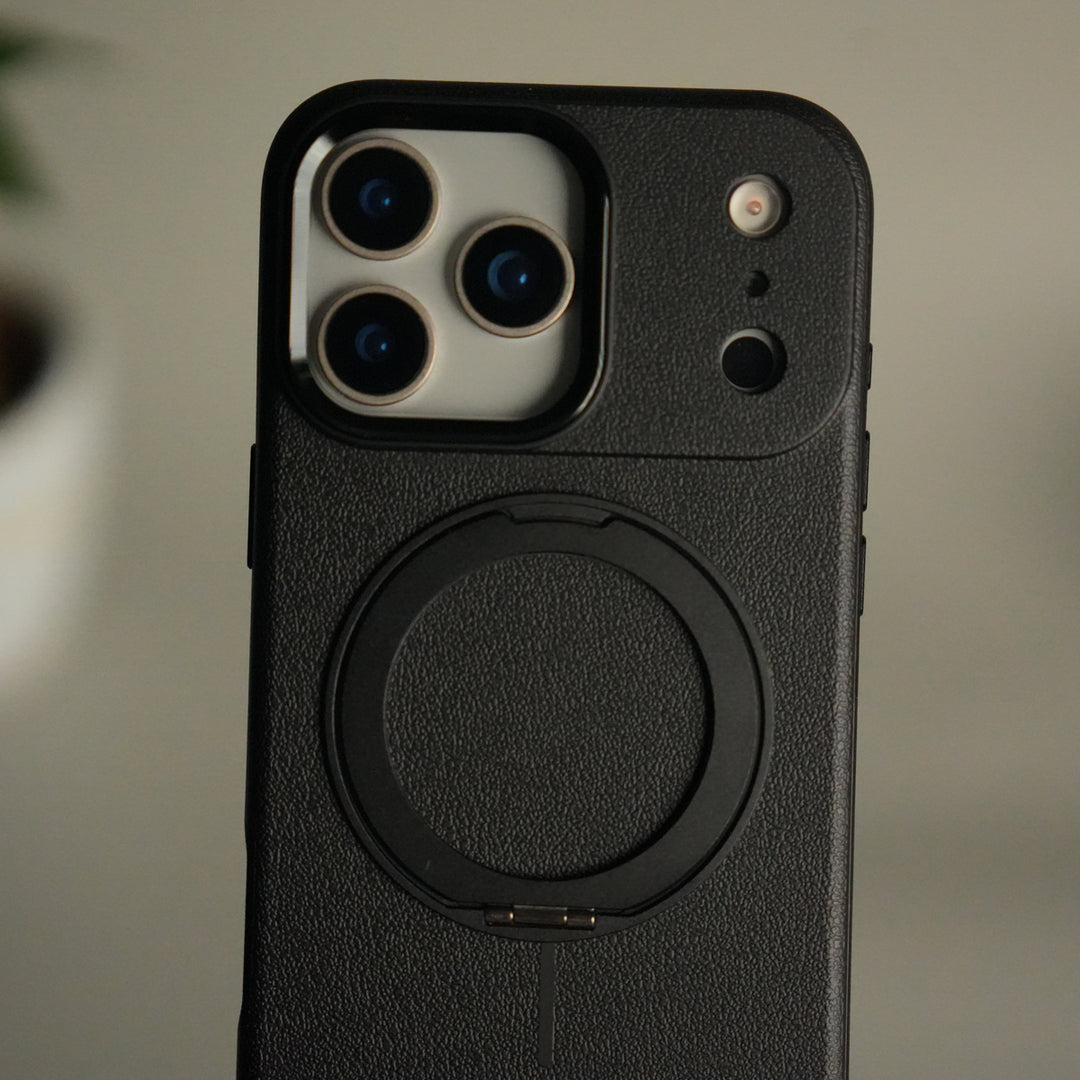 iPhone 17 Pro Max Texture Case | Rotating Metal Stand Ring Cover