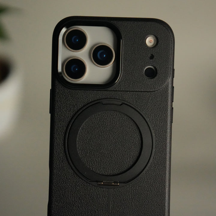 iPhone 17 Pro Max Texture Case | Rotating Metal Stand Ring Cover