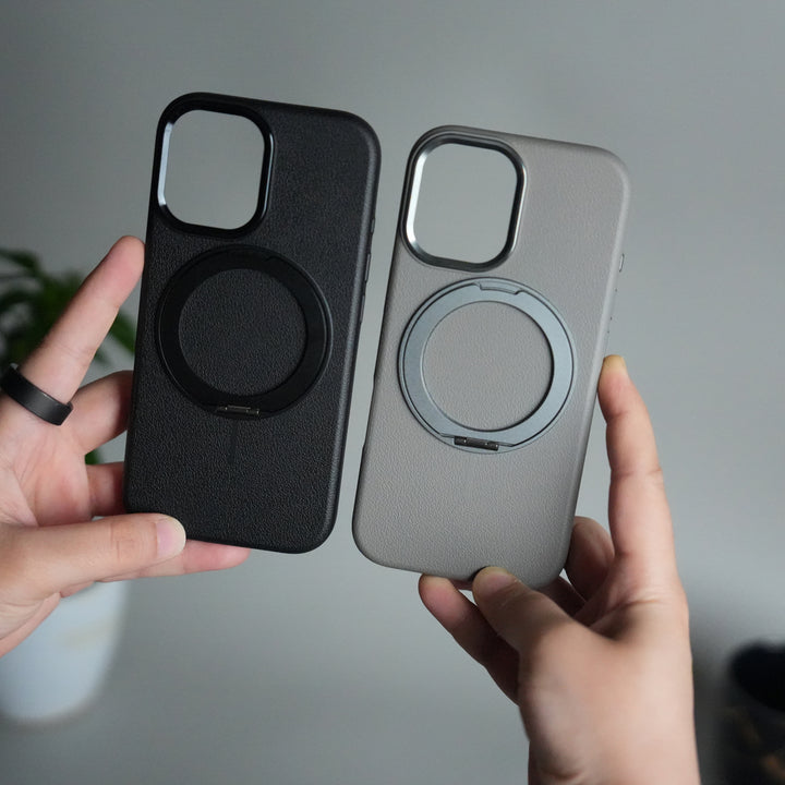 iPhone 17 Texture Case | Rotating Metal Stand Ring Cover