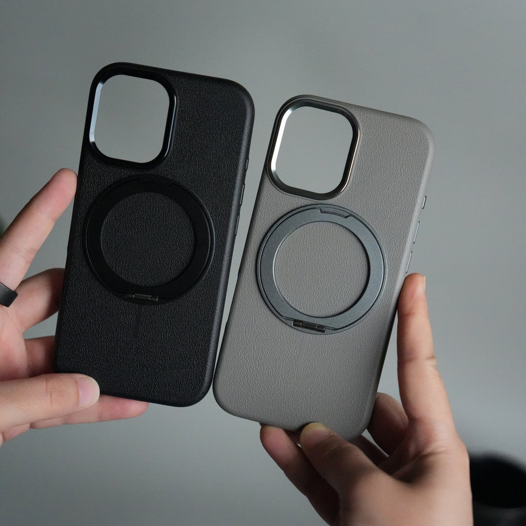 iPhone 17 Texture Case | Rotating Metal Stand Ring Cover