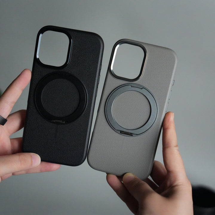 iPhone 17 Texture Case | Rotating Metal Stand Ring Cover