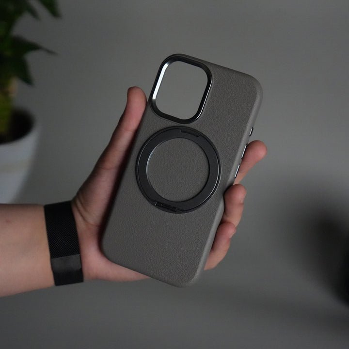 iPhone 17 Texture Case | Rotating Metal Stand Ring Cover