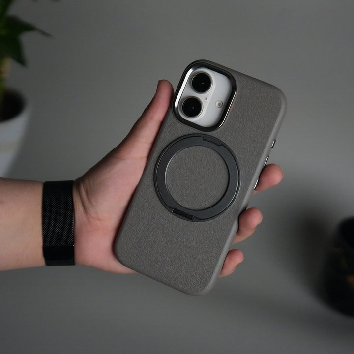 iPhone 17 Texture Case | Rotating Metal Stand Ring Cover