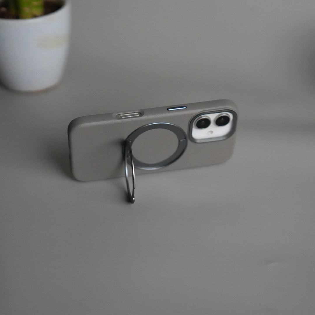 iPhone 17 Texture Case | Rotating Metal Stand Ring Cover