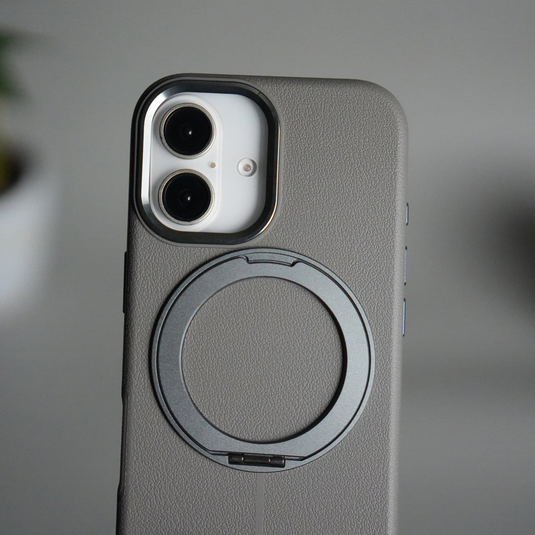 iPhone 17 Texture Case | Rotating Metal Stand Ring Cover