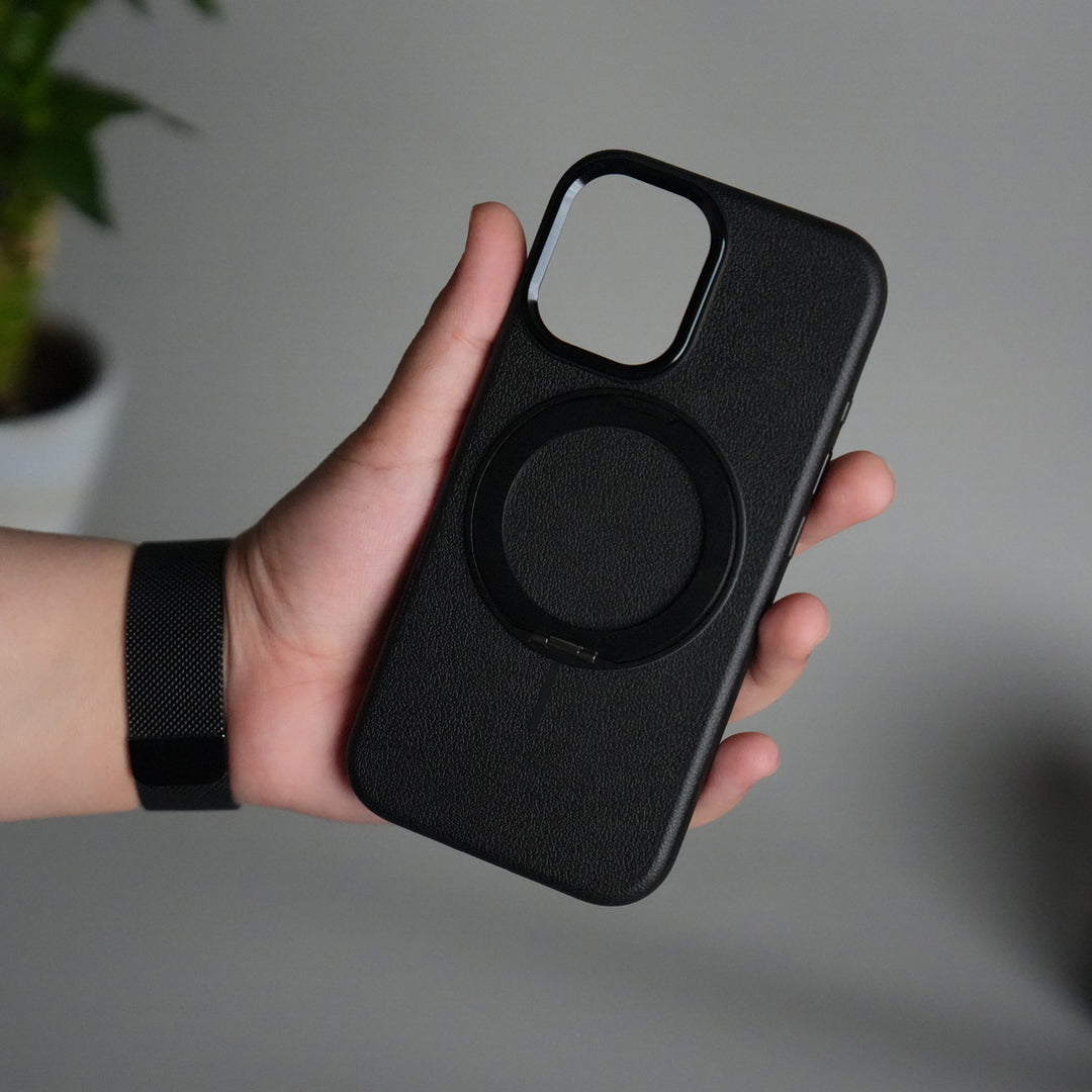 iPhone 17 Texture Case | Rotating Metal Stand Ring Cover