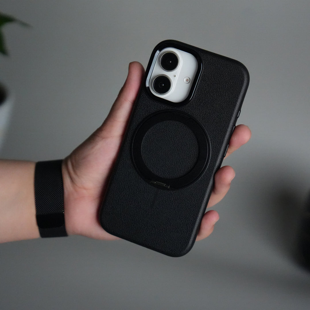 iPhone 17 Texture Case | Rotating Metal Stand Ring Cover