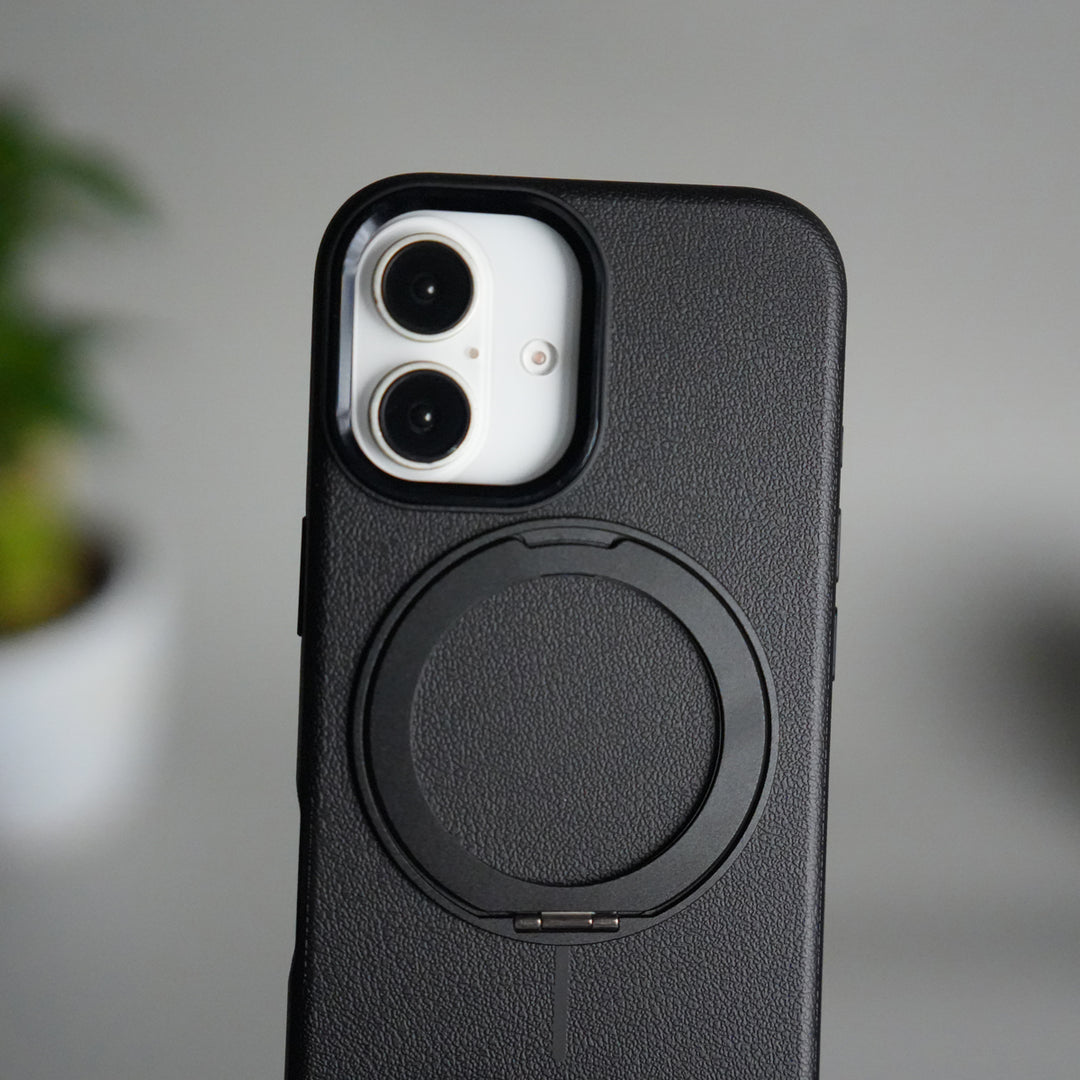 iPhone 17 Texture Case | Rotating Metal Stand Ring Cover