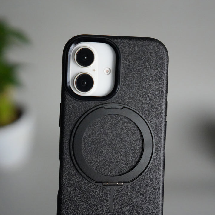 iPhone 17 Texture Case | Rotating Metal Stand Ring Cover