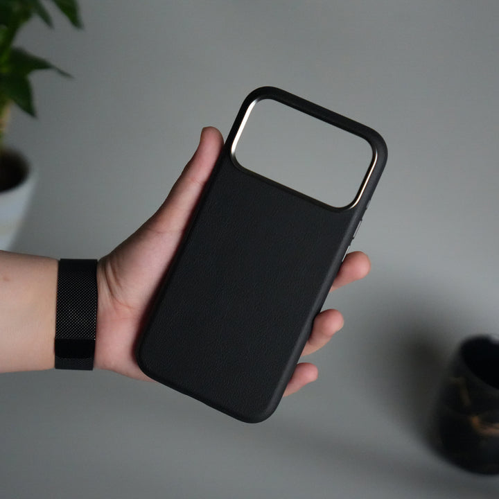 iPhone 17 Pro Leather Texture Design PVC Case With Metal Camera Bump