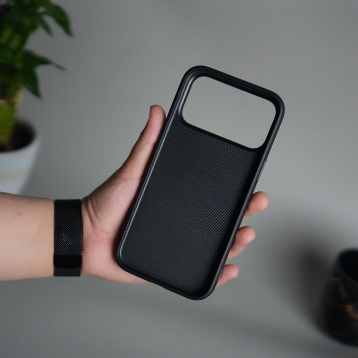 iPhone 17 Pro Leather Texture Design PVC Case With Metal Camera Bump