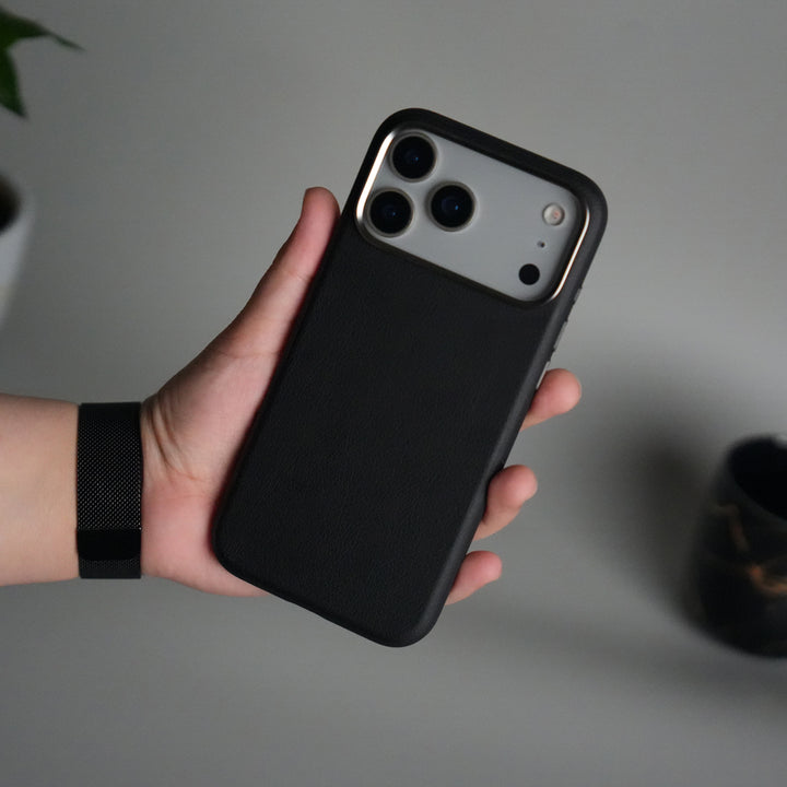 iPhone 17 Pro Leather Texture Design PVC Case With Metal Camera Bump