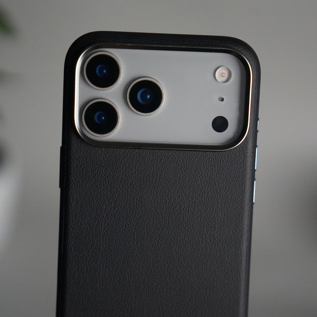 iPhone 17 Pro Leather Texture Design PVC Case With Metal Camera Bump