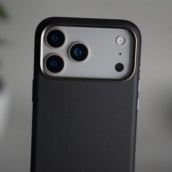 iPhone 17 Pro Leather Texture Design PVC Case With Metal Camera Bump