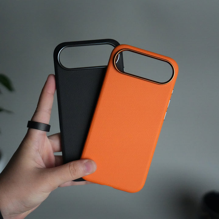 iPhone 17 Air Leather Texture Design PVC Case With Metal Camera Bump