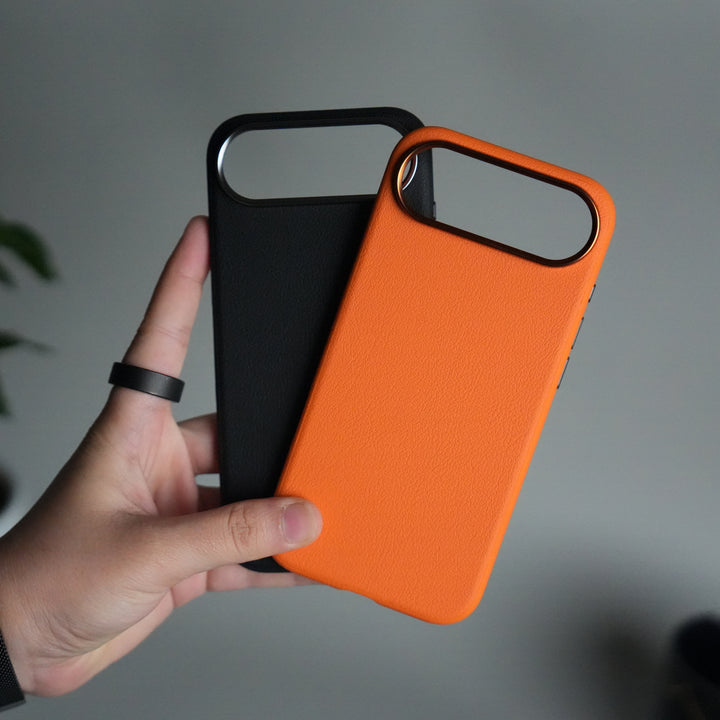 iPhone 17 Air Leather Texture Design PVC Case With Metal Camera Bump