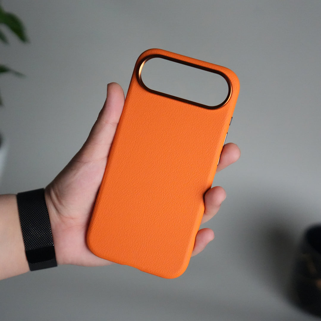 iPhone 17 Air Leather Texture Design PVC Case With Metal Camera Bump