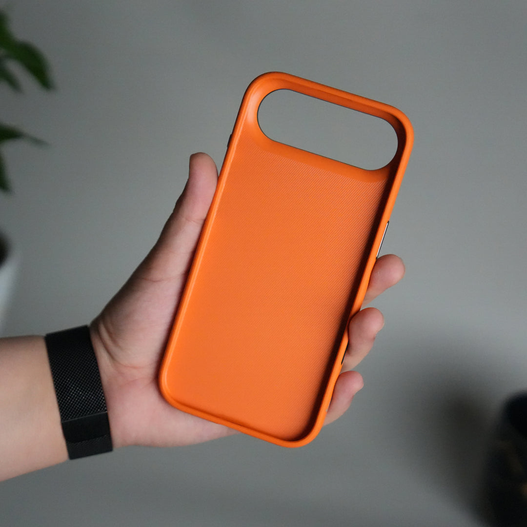 iPhone 17 Air Leather Texture Design PVC Case With Metal Camera Bump