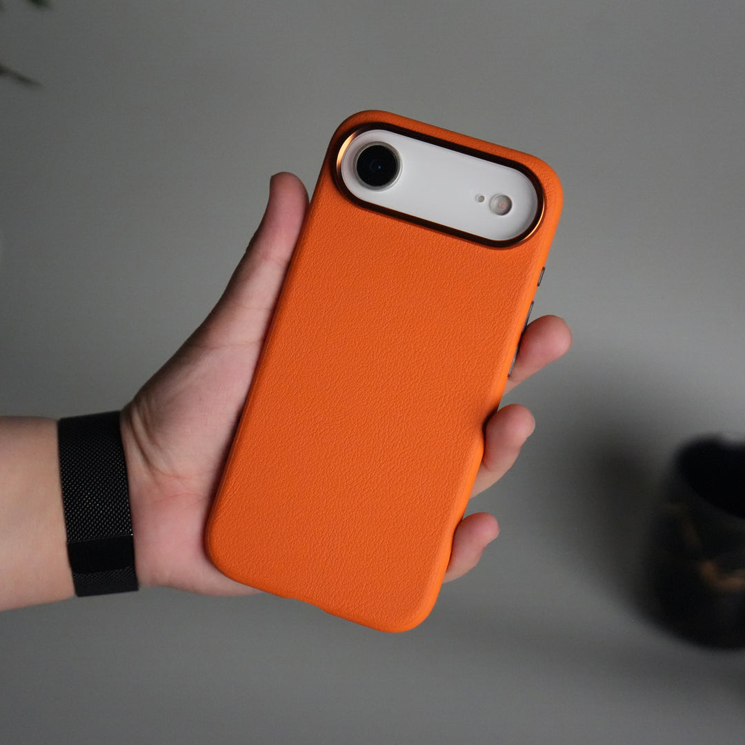 iPhone 17 Air Leather Texture Design PVC Case With Metal Camera Bump