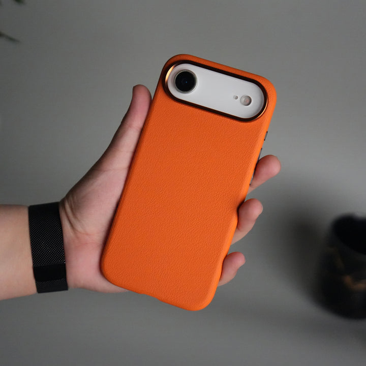 iPhone 17 Air Leather Texture Design PVC Case With Metal Camera Bump