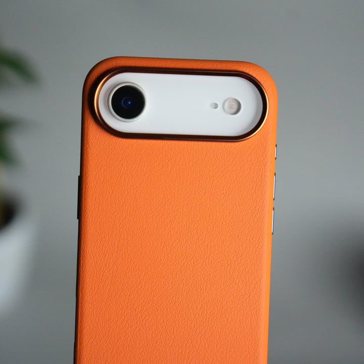 iPhone 17 Air Leather Texture Design PVC Case With Metal Camera Bump