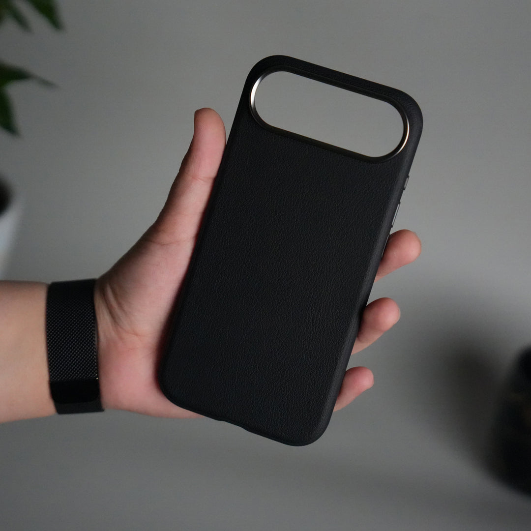 iPhone 17 Air Leather Texture Design PVC Case With Metal Camera Bump