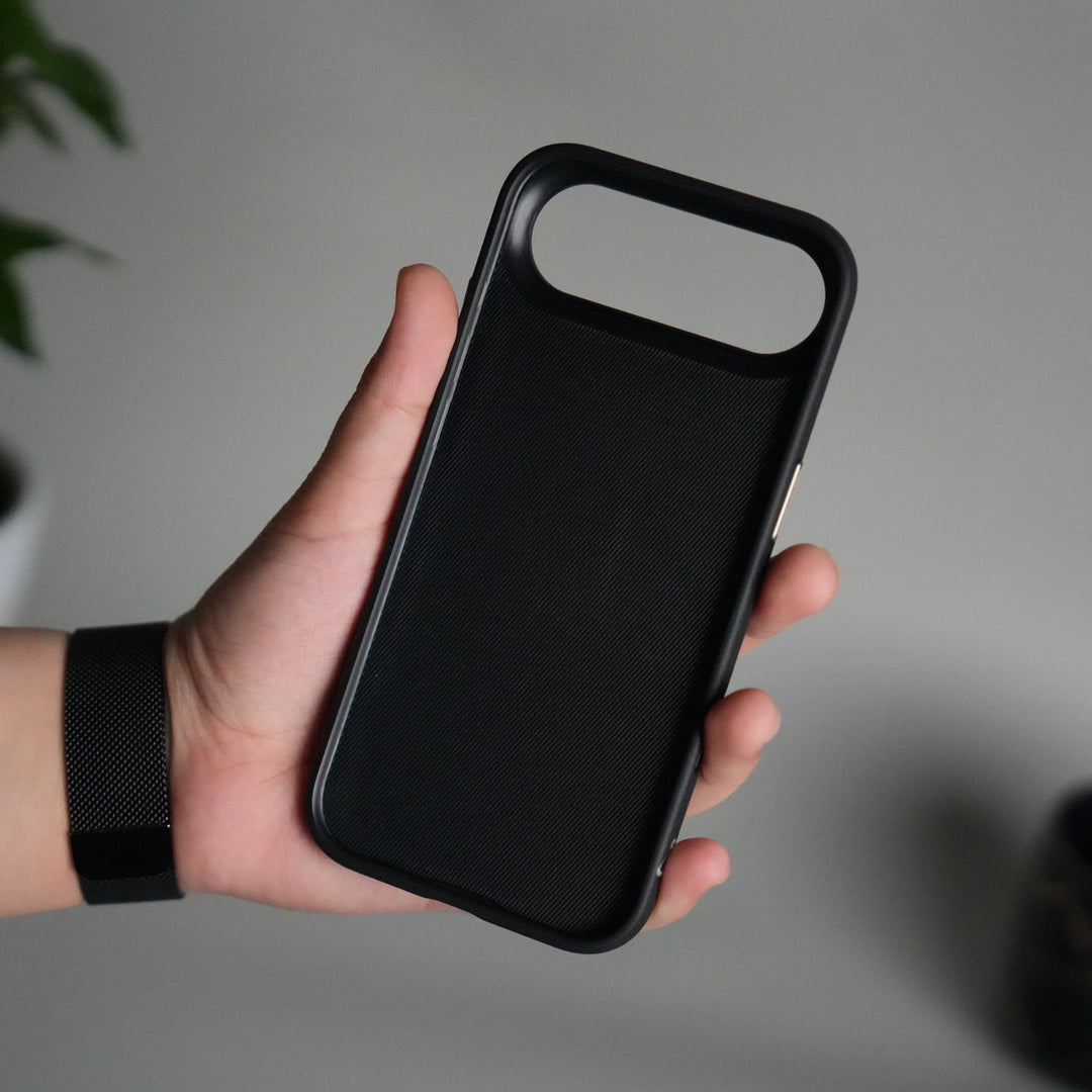 iPhone 17 Air Leather Texture Design PVC Case With Metal Camera Bump