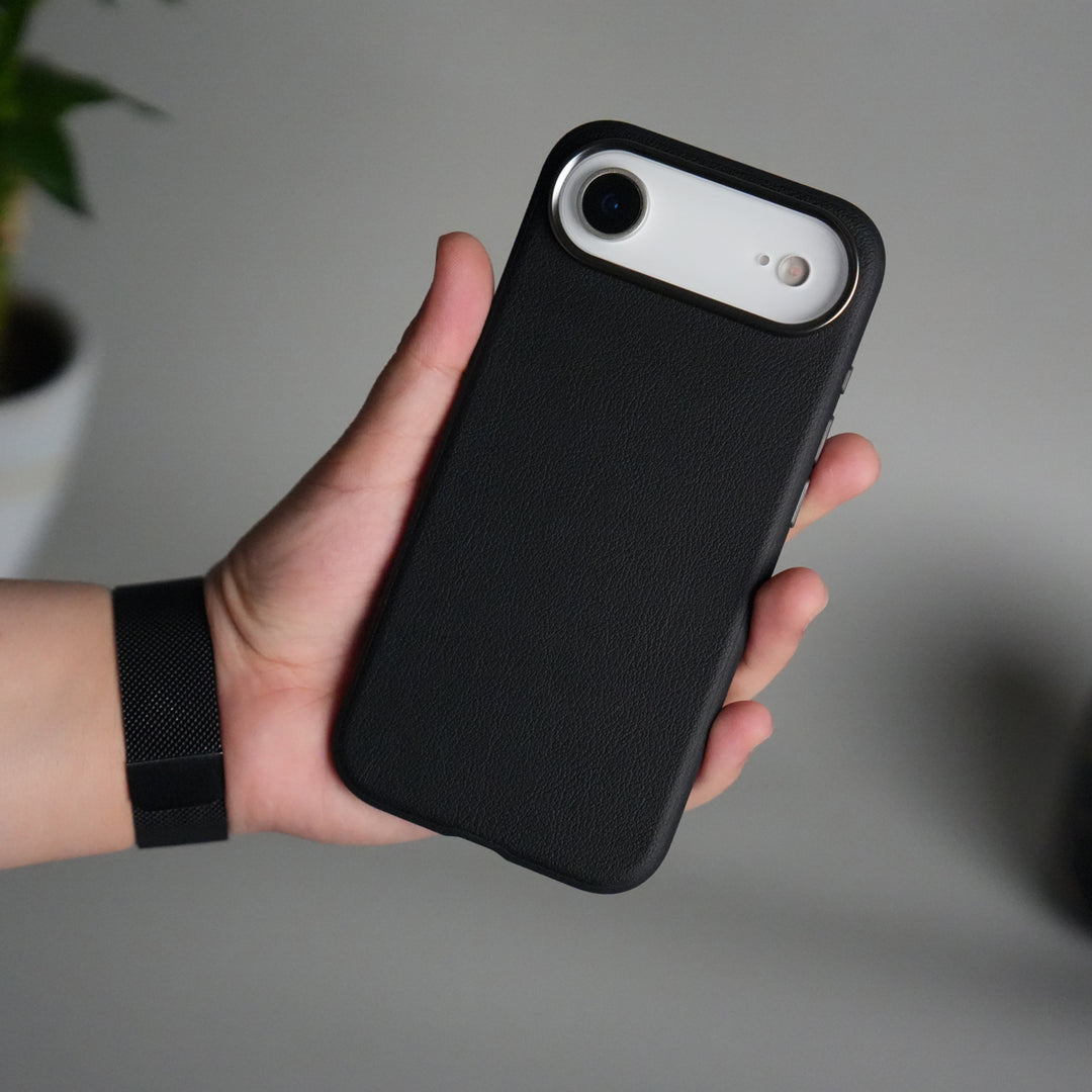 iPhone 17 Air Leather Texture Design PVC Case With Metal Camera Bump