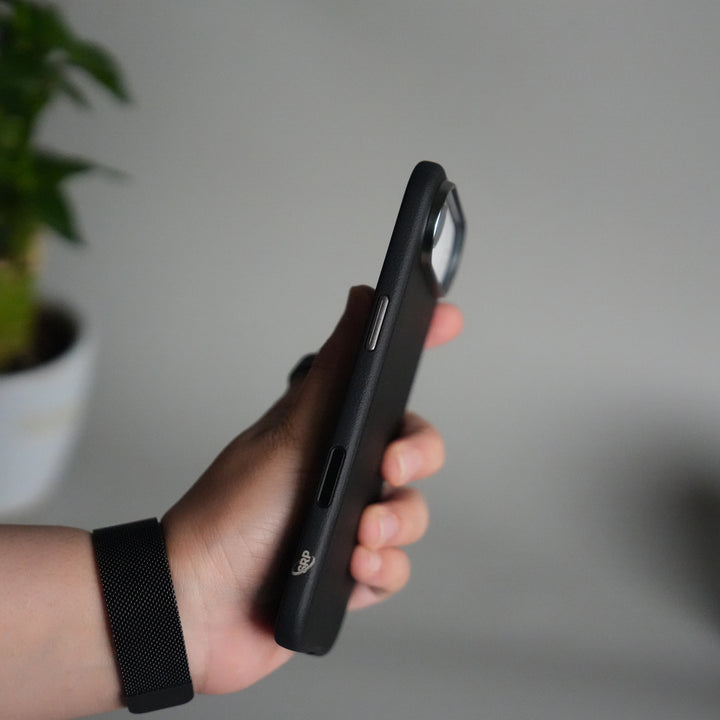 iPhone 17 Air Leather Texture Design PVC Case With Metal Camera Bump