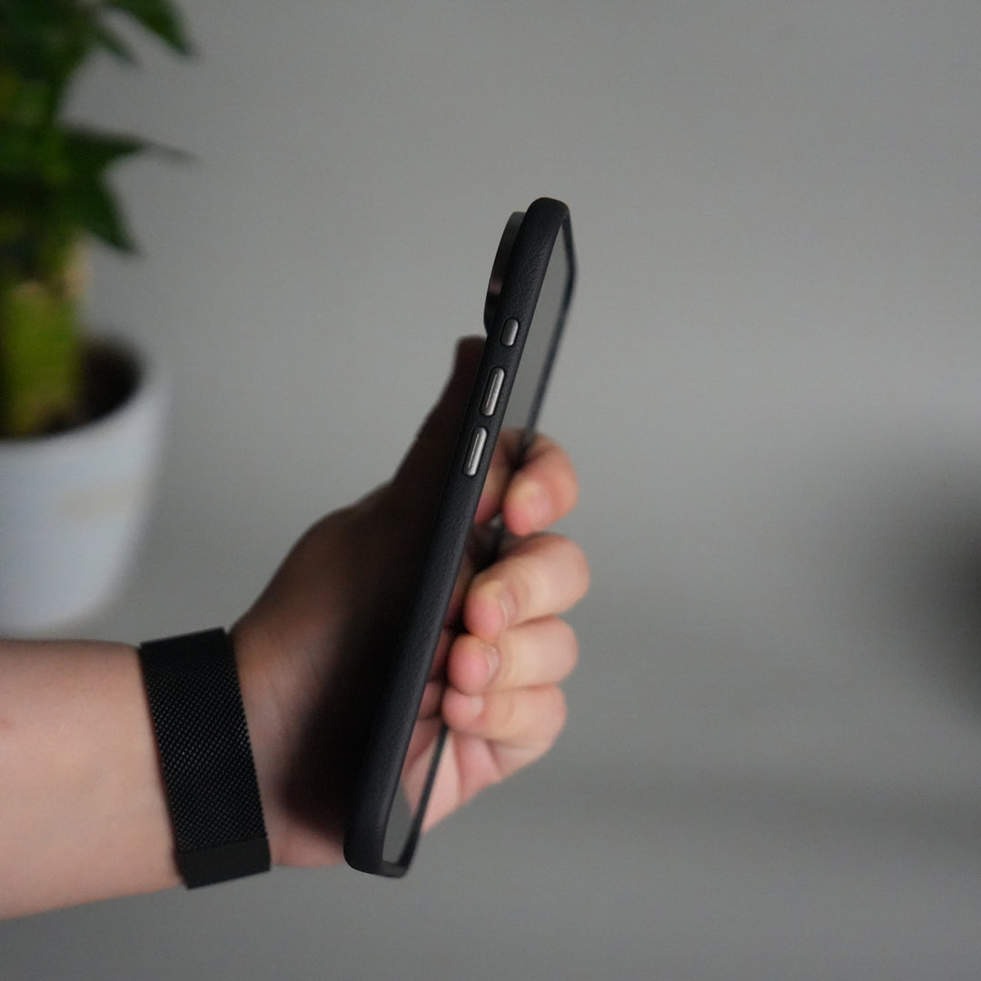 iPhone 17 Air Leather Texture Design PVC Case With Metal Camera Bump