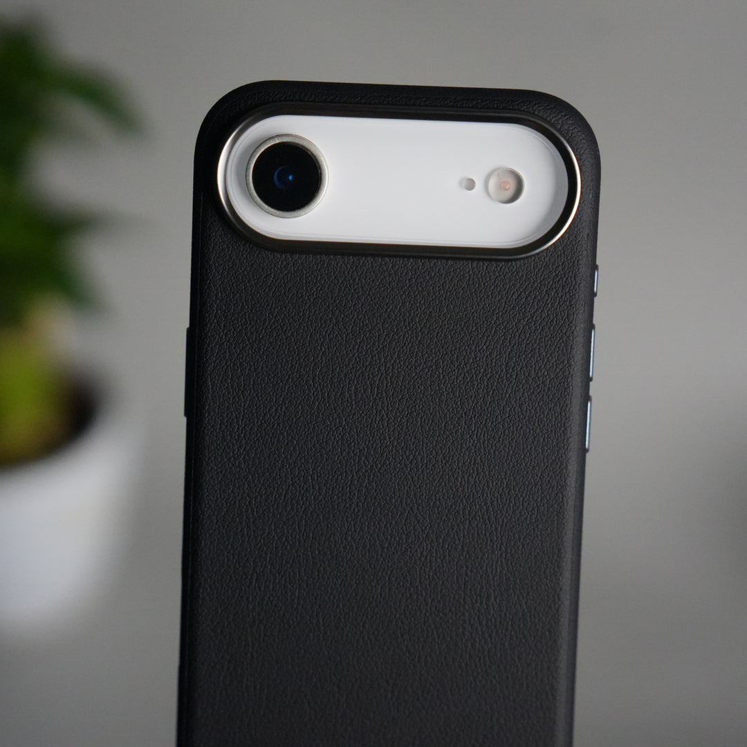 iPhone 17 Air Leather Texture Design PVC Case With Metal Camera Bump