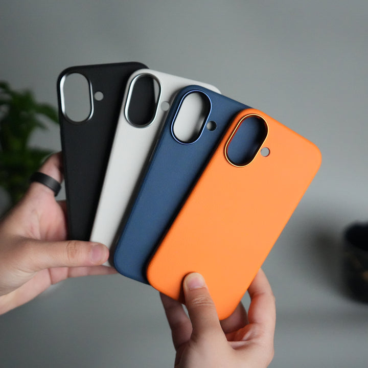 iPhone 17 Leather Texture Design PVC Case With Metal Camera Bump