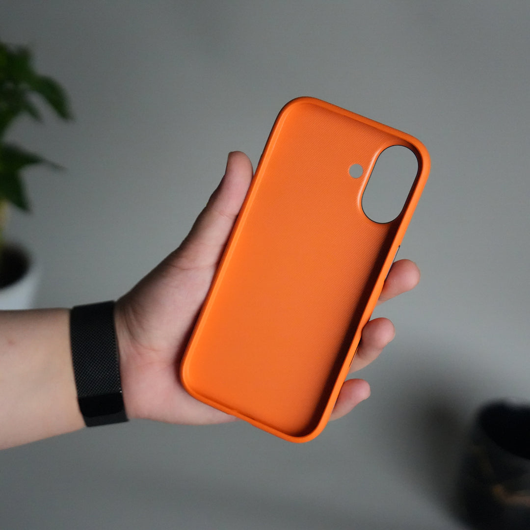 iPhone 17 Leather Texture Design PVC Case With Metal Camera Bump