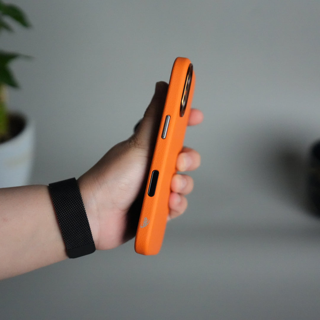 iPhone 17 Leather Texture Design PVC Case With Metal Camera Bump