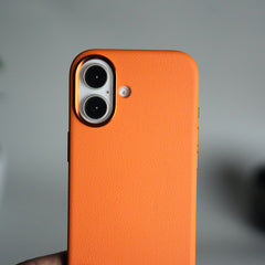 iPhone 17 Leather Texture Design PVC Case With Metal Camera Bump