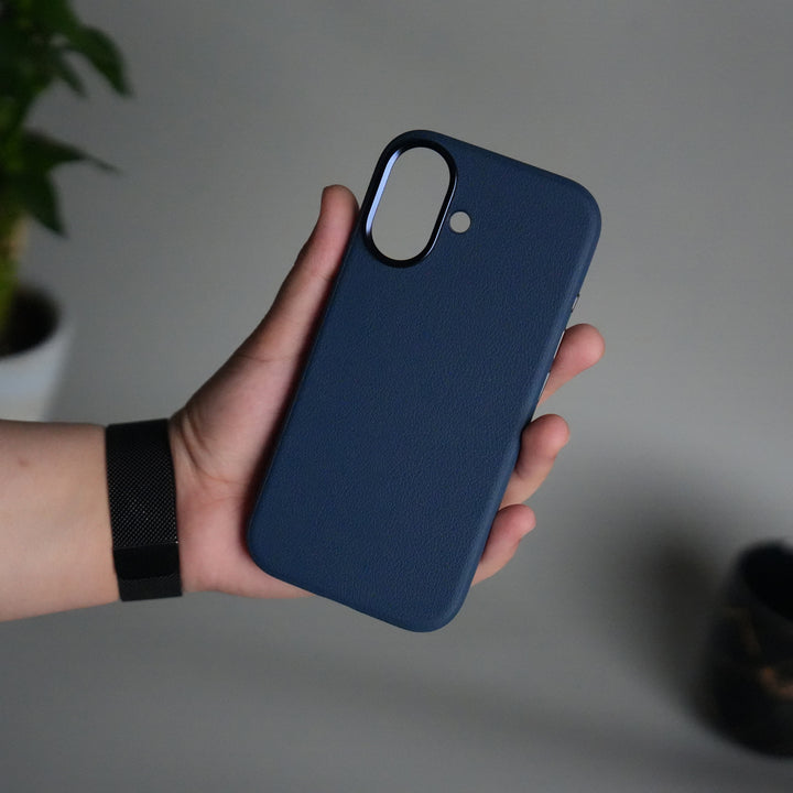 iPhone 17 Leather Texture Design PVC Case With Metal Camera Bump