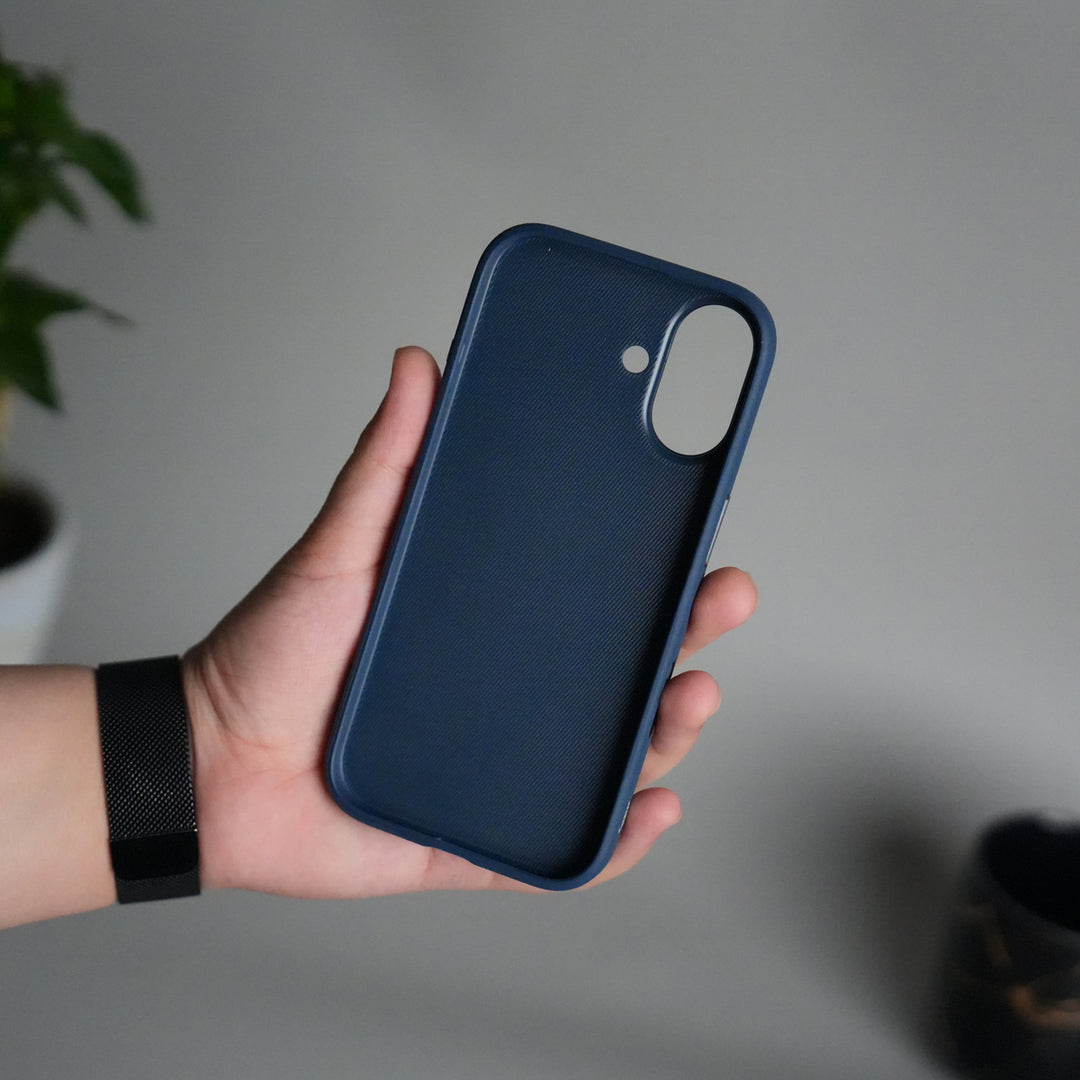 iPhone 17 Leather Texture Design PVC Case With Metal Camera Bump