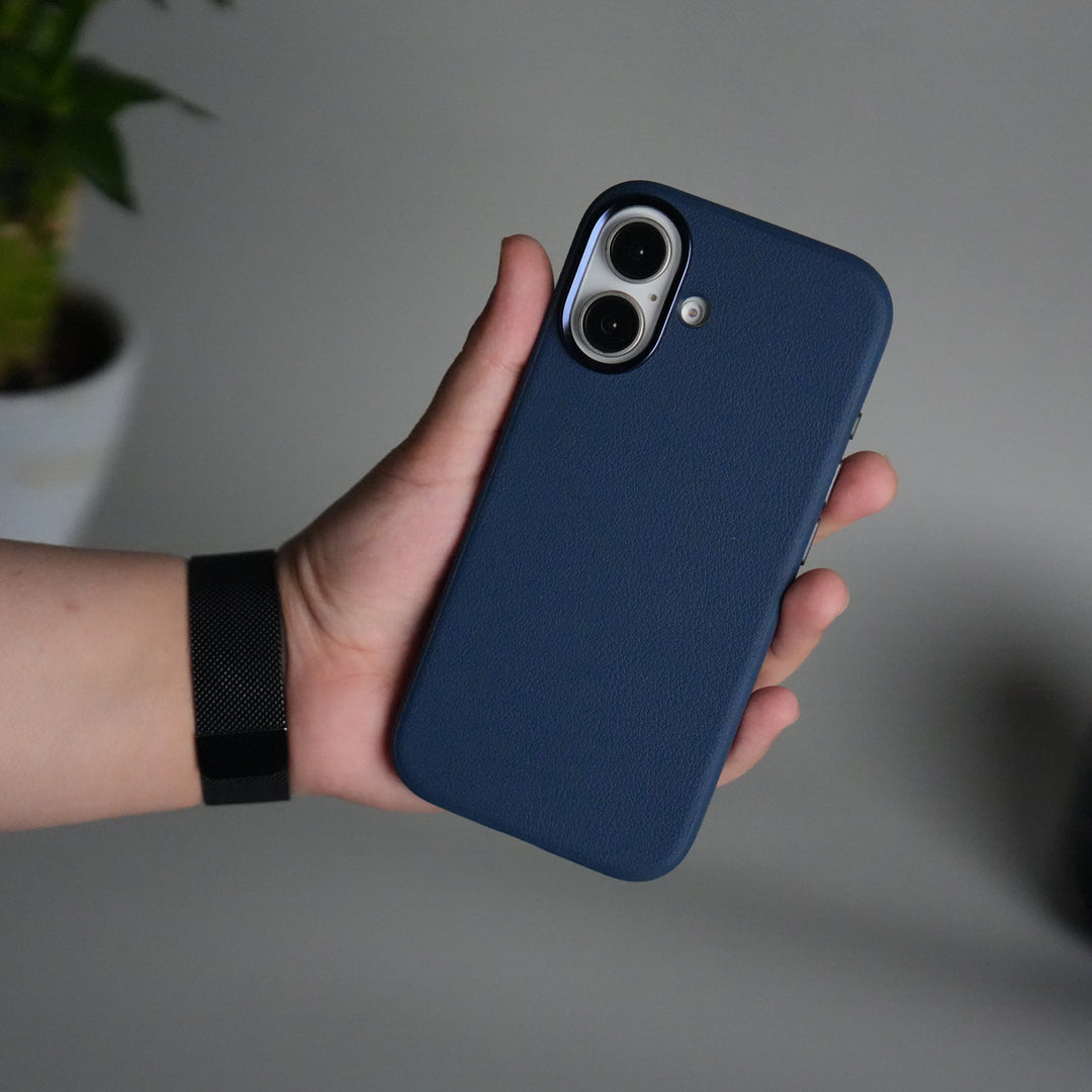 iPhone 17 Leather Texture Design PVC Case With Metal Camera Bump