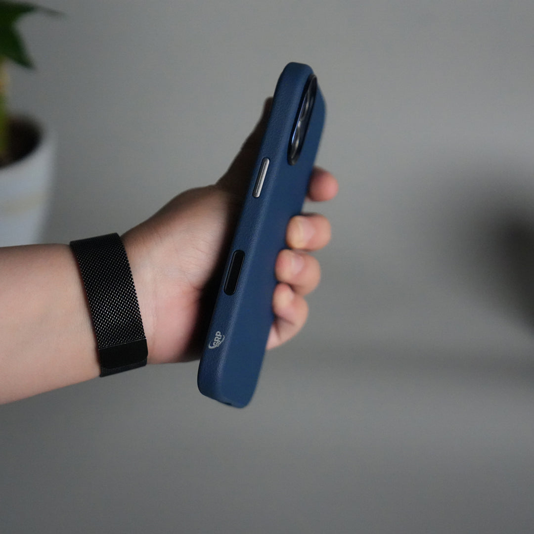 iPhone 17 Leather Texture Design PVC Case With Metal Camera Bump