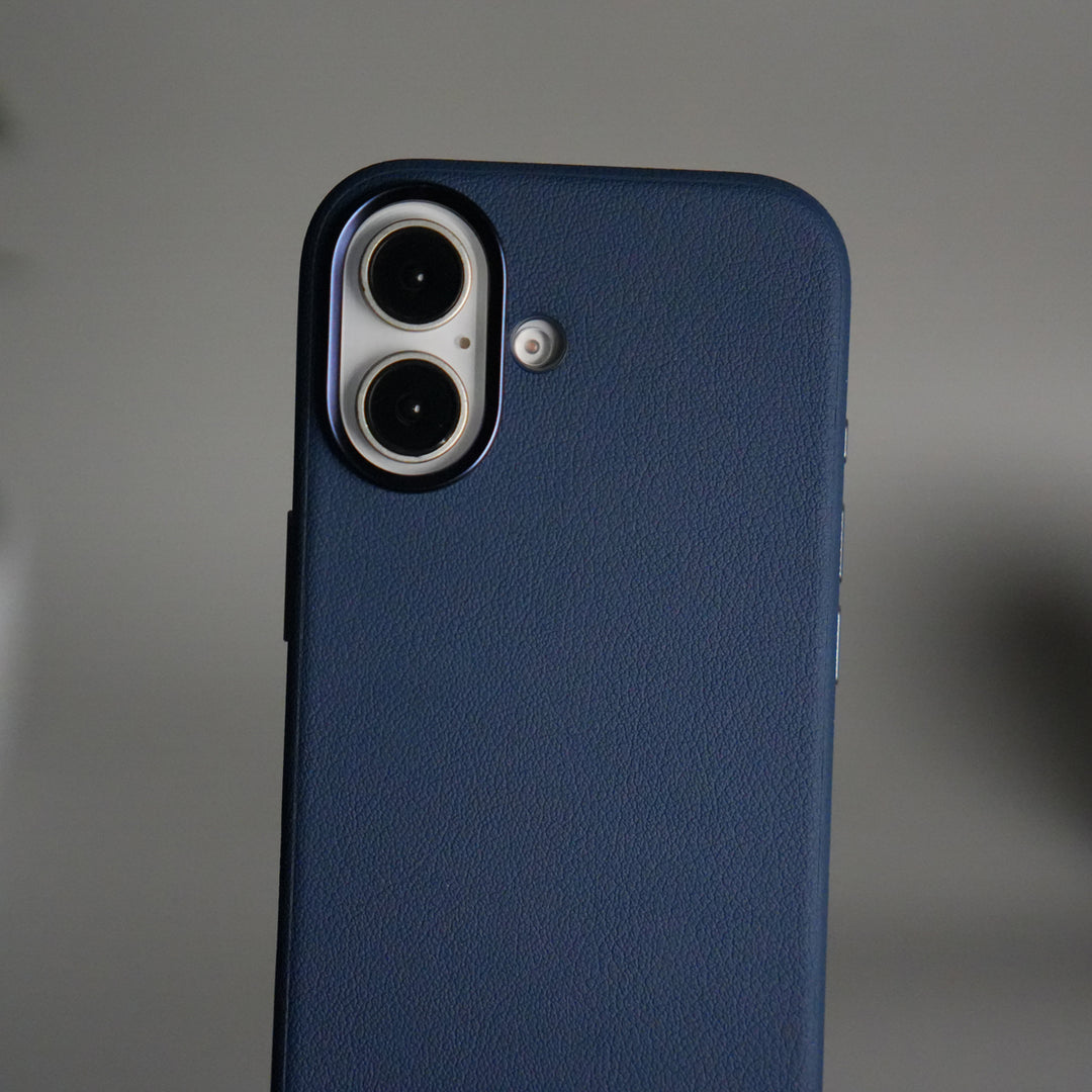 iPhone 17 Leather Texture Design PVC Case With Metal Camera Bump