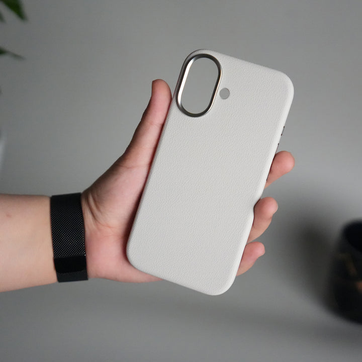 iPhone 17 Leather Texture Design PVC Case With Metal Camera Bump