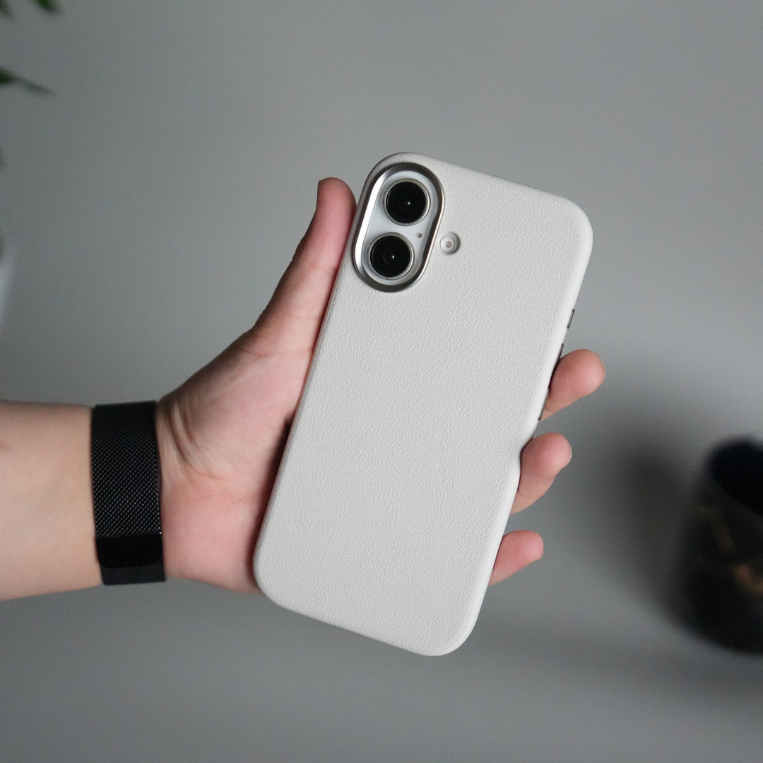 iPhone 17 Leather Texture Design PVC Case With Metal Camera Bump