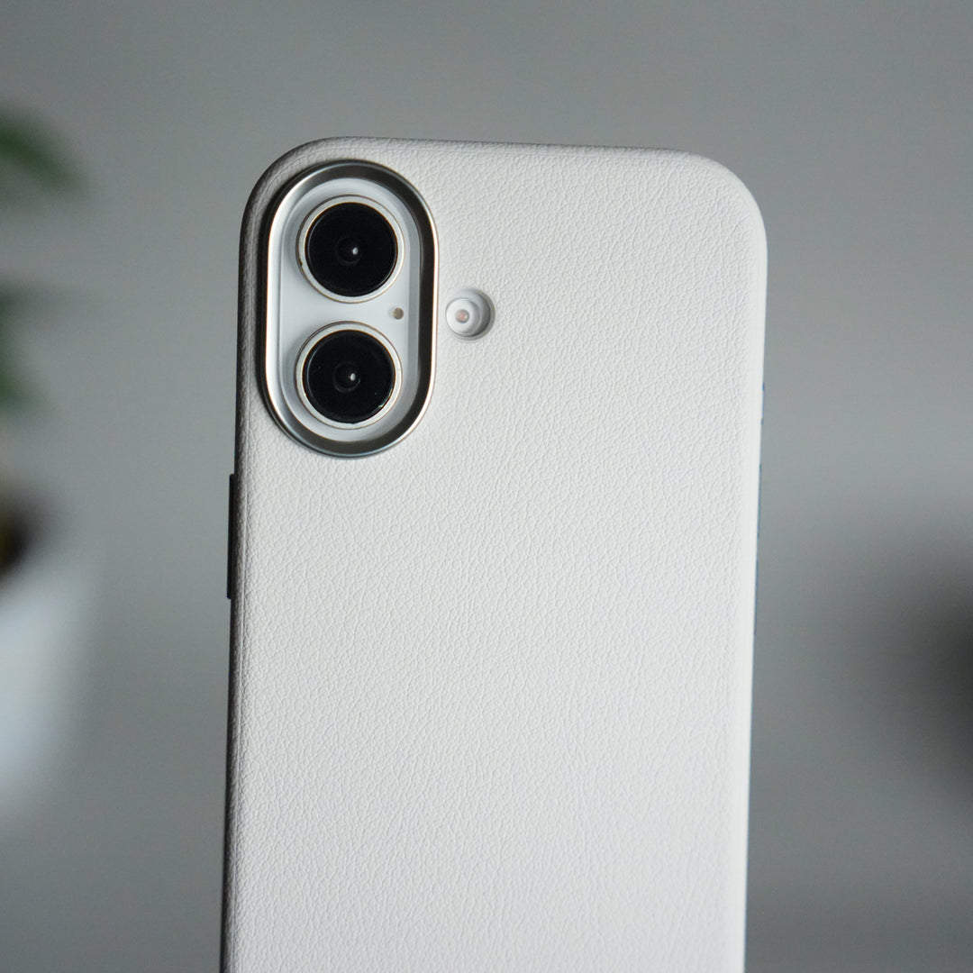 iPhone 17 Leather Texture Design PVC Case With Metal Camera Bump