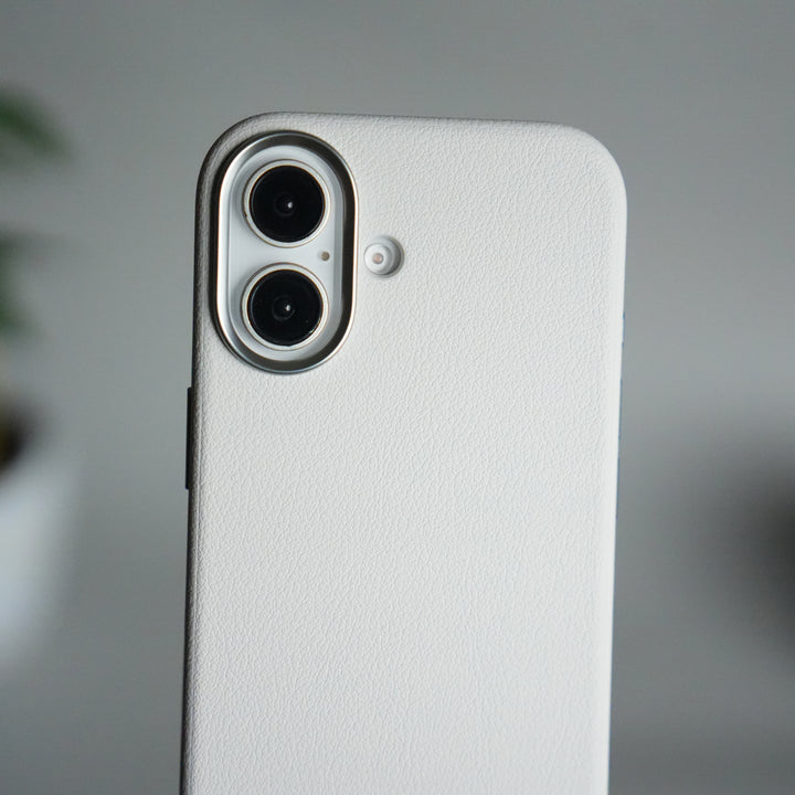 iPhone 17 Leather Texture Design PVC Case With Metal Camera Bump