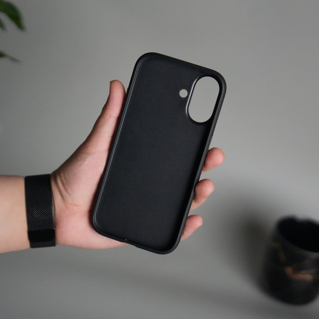 iPhone 17 Leather Texture Design PVC Case With Metal Camera Bump