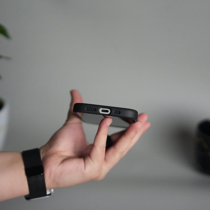 iPhone 17 Leather Texture Design PVC Case With Metal Camera Bump